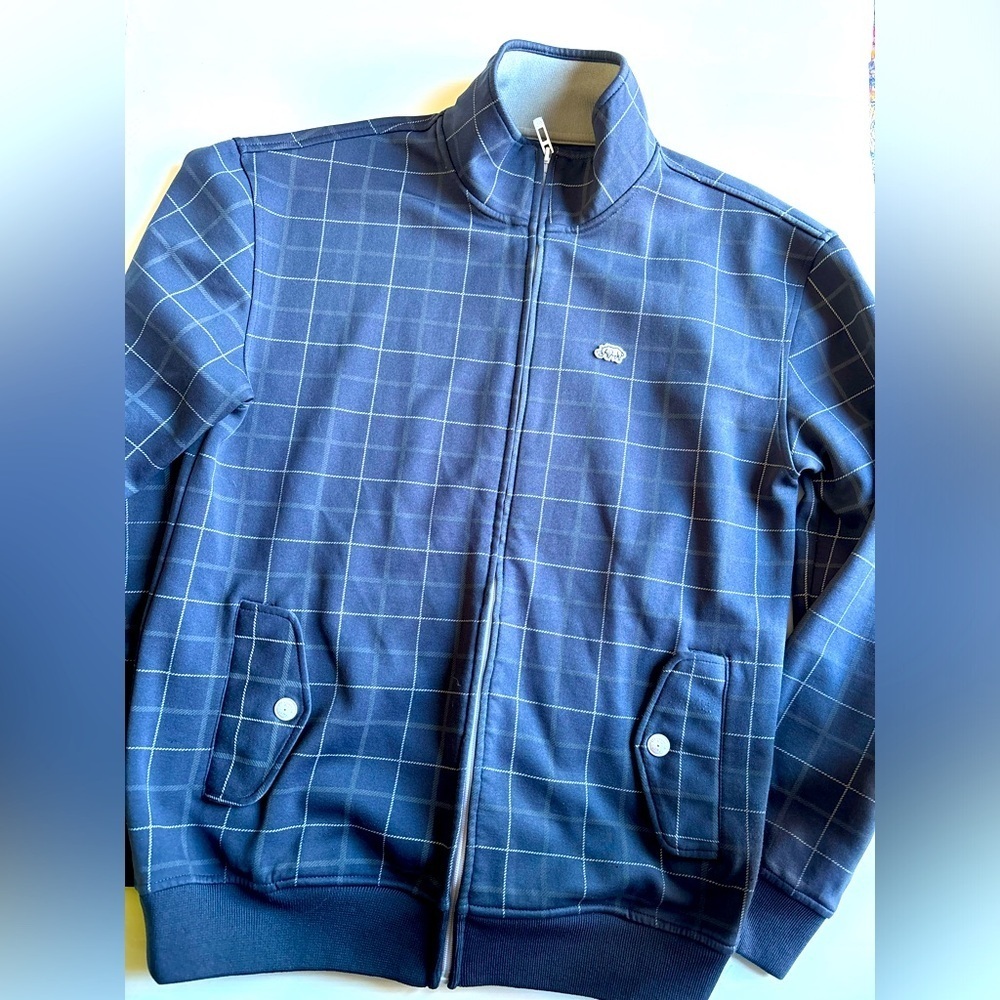 Vintage Ecko Unltd Navy Blue Plaid Zip Up Jacket